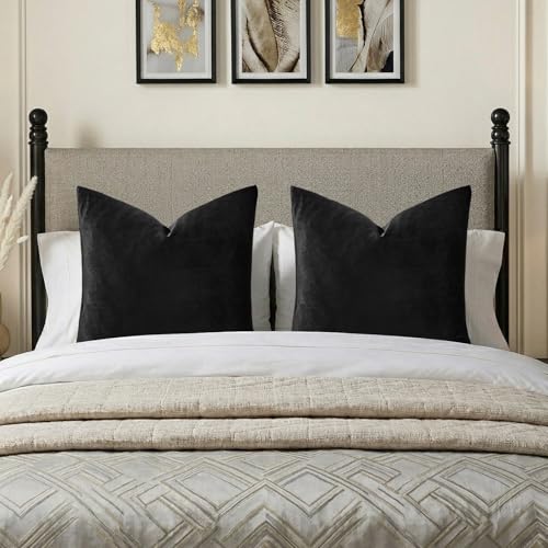 GIGIZAZA Black Velvet Pillow Covers 26x26,Decorative Square Throw Pillows Modern Covers Big Solid Living Room Pillow Cases for Couch Pack of 2