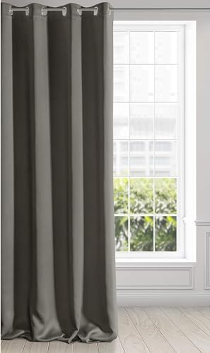 Eurofirany LOGAN Extra Long Blackout Curtain - 1 Unit. Eyelets, Light blocking, Room Darkening Bedroom Living Room, W55 x L106, Graphite Grey
