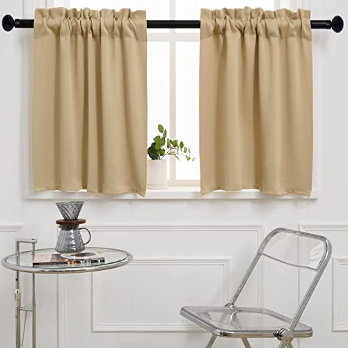 "Pickluc Blackout Curtains 45 Inches Long 2 Panels, Room Darkening Tiers with Rod Pocket, Short Black Out Curtain for Small Window, 42"" Wide and 45"" Length, Set of Two, Beige."