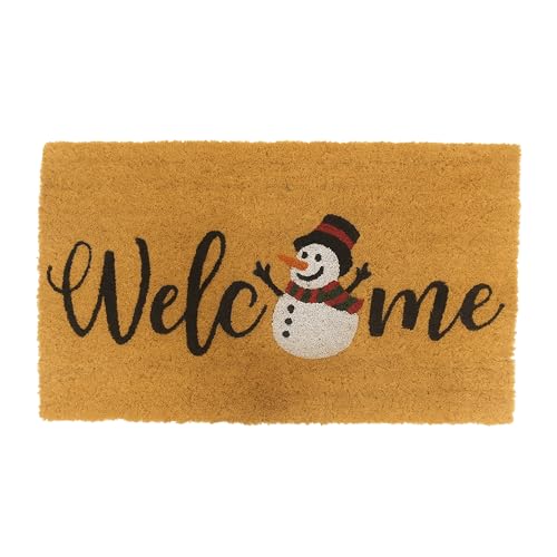 Relaxdays Coconut Mat, Snowman, 60x40 cm, non-slip, weatherproof, indoor & outdoor mat, welcome rug, natural