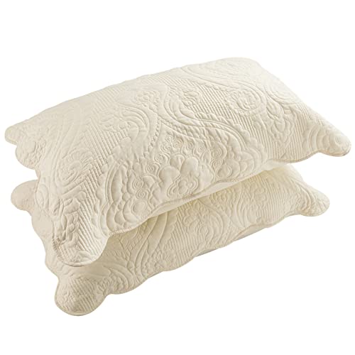 BOSOWOS Beige Pillow Shams Set of 2,Queen Size Soft Breathable 20 x 30 Inches Pillow Covers Encasement,Embroidered Microfiber Pillowcases for Easy Care
