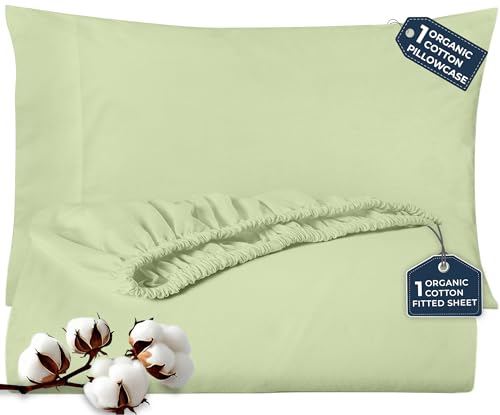 ROYALE LINENS 300 Thread Count 100% Long Staple Combed Cotton 2 Piece Twin XL 1 Fitted Sheet, 1 Pillow Case - Breathable, Cool & Crisp Percale Sheet Set (Twin XL, Sage Green)