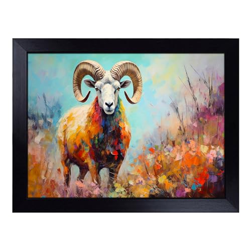 Lap Tray with Bean Bag Cushion, Ram Sheep Palette Knife - Handmade in the UK, Raised Wooden Edge, Padded Cushion, Heat-Resistant Wipe-Clean Surface, for Meals, Laptops and Crafts