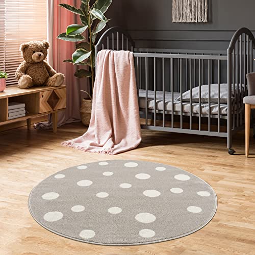 Fashion4Home Children's Rug Dots - Polka Dots - Rug for Children's Room - Beige Blue Pink - Non-Toxic Nursery Rugs