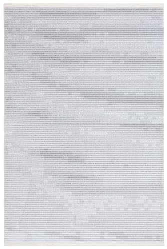 Safavieh Geometric Rug for Living Room Dining Room Bedroom - Whisper Collection Short Pile Grey 91 x 152 cm