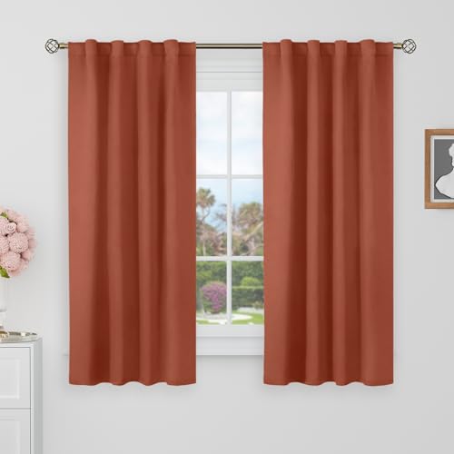 BGment Blackout Curtains 48 Inch Length for Cafe - 38 x 48 inch Curtains Rod Pocket and Back Tab Thermal Insulated Room Darkening Fall Decor Drapes for Kitchen/Bedroom, 2 Window Panels, Terracotta