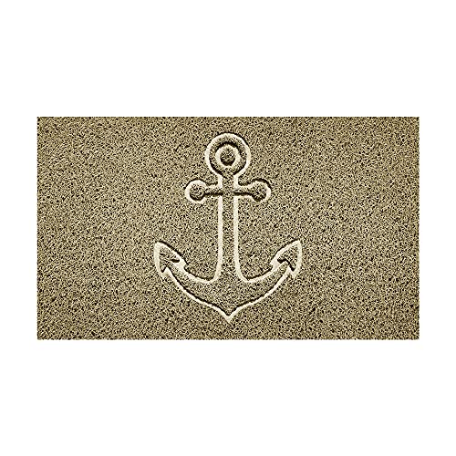 Nicoman Embossed Spaghetti Door Mat Dirt-Trapper Jet-Washable Doormat 70x43cm (Beige, ANCHOR Shape) - Use on Carpet ONLY