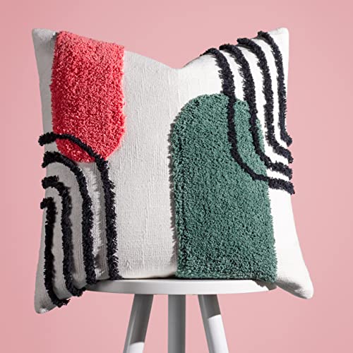 Heya Home Elmer Cotton Tufted Polyester Filled Cushion - Twin Pack, Pink/Jade, 45 x 45cm