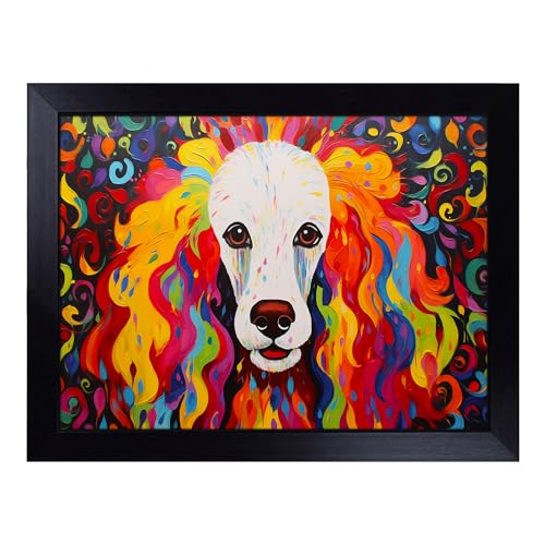 Lap Tray with Bean Bag Cushion, Poodle Abstract - Handmade in the UK, Raised Wooden Edge, Padded Cushion, Heat-Resistant Wipe-Clean Surface, for Meals, Laptops and Crafts