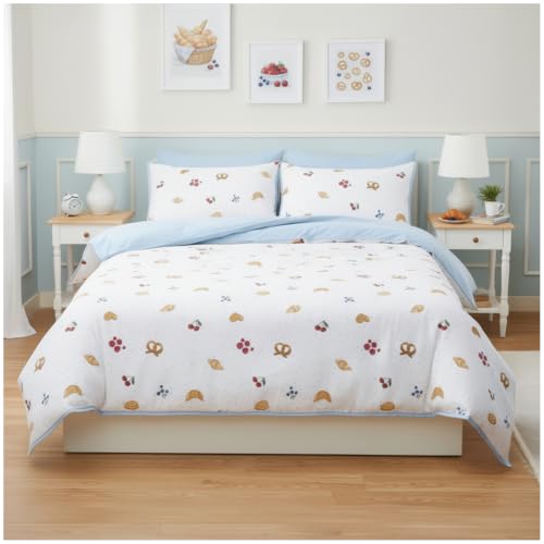 GC GAVENO CAVAILIA Cherries Duvet Cover Double With Pillow Cases, Blue - Super Soft Breathable, Washable Double Duvet Cover Set- 3 Piece Bedding Set Reversible Quilt Cover Button Closure, 200x200cm