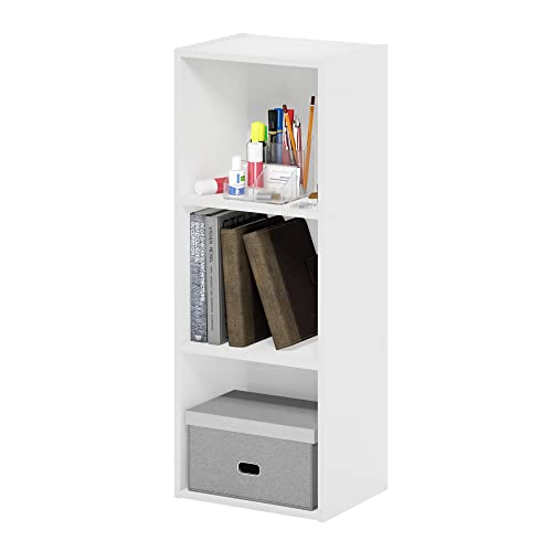 Furinno PASIR Book Shelf, 3-Tier Bookshelf, Bookcase with Open Shelves, 9 x 12 x 32, for Living Room, Bedroom, Home Office, White