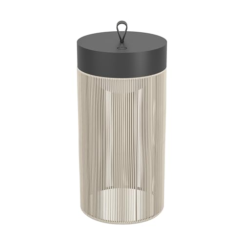 Eglo Wireless Table lamp Garvardo, LED Bedside lamp, Rechargeable dimmable Lighting, Black Aluminium, Textile Beige