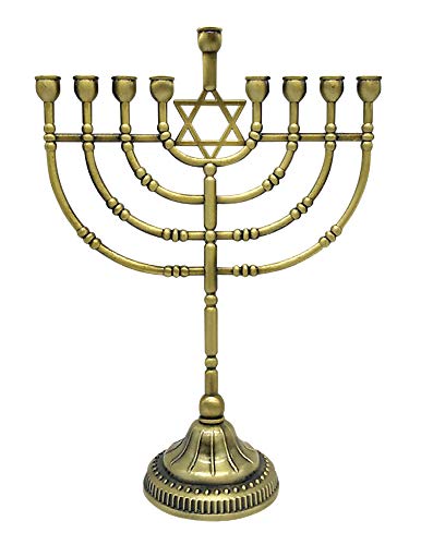 Ner Mitzvah Traditional Bronze Candle Menorah Chanukah Candles - Traditional Rounded Branches - Hanukkah Menorah