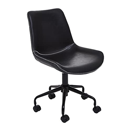 Premier Housewares Black Leather Chair With Castors Rotation And Adjustable Height Rolling Frame Contemporary Style Chairs For Living Room/Bedroom 61 x 90 x 51