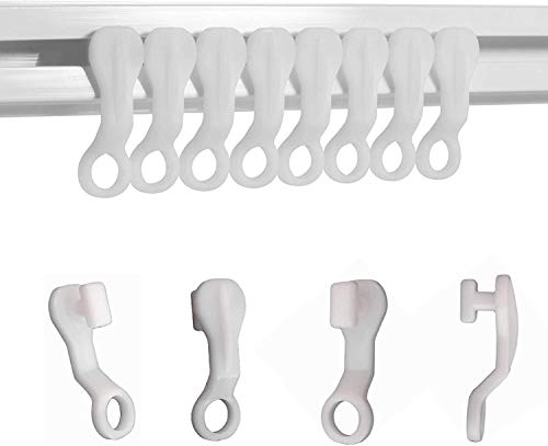 Curtain Track Glider Hooks White Plastic Rail Runners 50 Pack Heavy Duty Swish Drape Gliders Easy Fit Smooth Sliding Roller Pulley Replacements for Ceiling Wall Tracks Caravan Boat Campervan Blinds