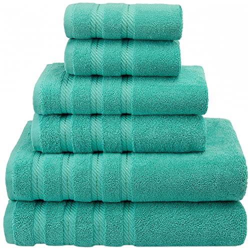 American Soft Linen 100% Carde Cotton 6 Piece Towel Set, 590 GSM Heavy Weight Soft Absorbent Turkish Towels for Bathroom, Turquoise