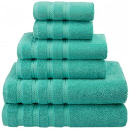 American Soft Linen 100% Carde Cotton 6 Piece Towel Set, 590 GSM Heavy Weight Soft Absorbent Turkish Towels for Bathroom, Turquoise