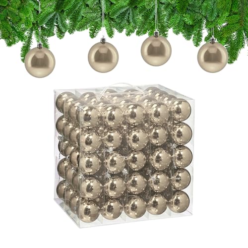 Relaxdays Christmas Baubles, Set of 100, Festive Tree Ornaments, D: 6 cm, Holiday Decorations, Plastic, Shiny, Champagne