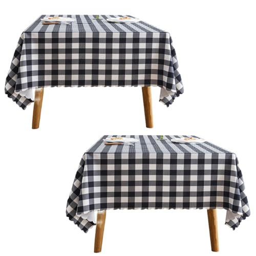 MANGATA CASA 2Pcs Black Gingham Tablecloth for Rectangle Tables-Checkered Table Cloth Waterproof Kitchen & Table Linens-Polyester Buffalo Plaid Wrinkle Free Table Cover(Black 60x84in-2Pack)