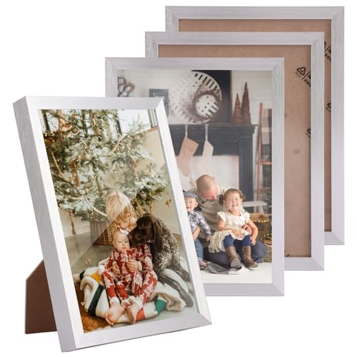 ASelected 4 PCS Photo frames 13 x 18 CM silver photo frame Aluminium photo frame for standing and hanging, for displaying photos Vacation photos Photo gallery and more