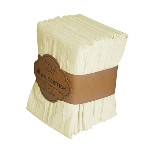 "WHITESTEM Flour Sack Towels - Tea Towel for Crafts - Kitchen - Dish - Cotton Blank Towel for Embroidery - Baking Bread Proofing Linen Cover - Thick Absorbent Quick Dry - 12 Pack 18""x28"" Natural"