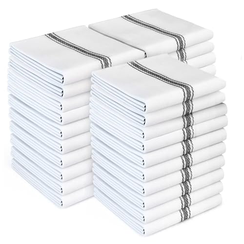 Zeppoli Classic Kitchen Towels 30-Pack - 100% Cotton Dish Towels - Reusable Cleaning Cloths - Black Towels - Super Absorbent - Machine Washable Hand Towels - 14??? x 25??? (Black Striped)