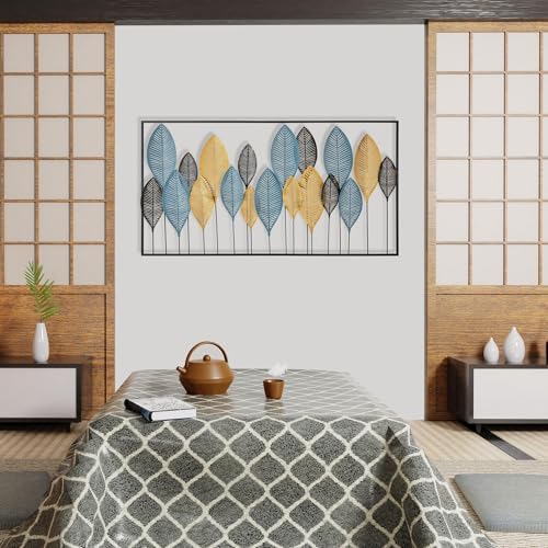 Elegant Decorative Metal Wall Accessory, 115 x 3 x 60 cm, 100% Metal, 0.8 mm Thick, Hand-Painted, Unique Leaf Design, Perfect for Home Décor
