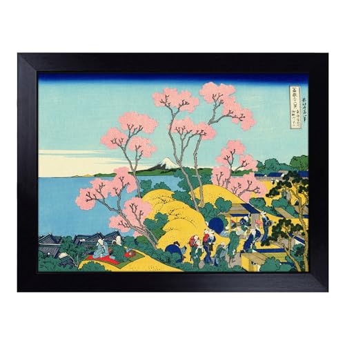 Lap Tray with Bean Bag Cushion, Hokusai Japanese Oriental Gotenyama - Handmade in the UK, Raised Wooden Edge, Padded Cushion, Heat-Resistant Wipe-Clean Surface, for Meals, Laptops and Crafts