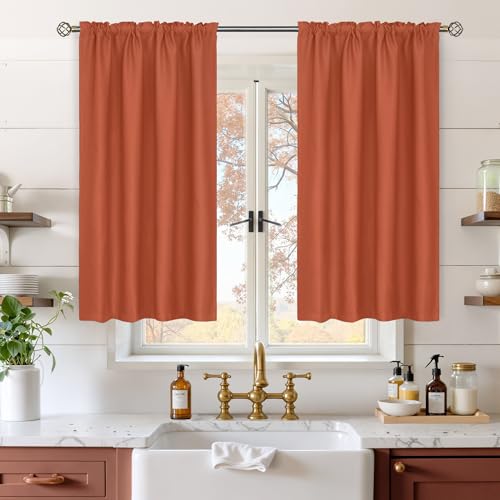 BGment Terracotta Blackout Curtains 40 Inch Length for Kitchen Window - Rod Pocket Room Darkening Drapes Fall Decor for Bathroom Bedroom, 2 Panels, 42 X 40 Inch