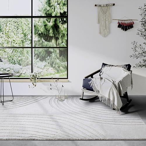Elle Decor ation High Pile Pigment Rug - Modern Living Room Rug, Long Pile Shaggy, Modern Pattern, Fluffy Soft Boho for Living Room, Bedroom - Cream White, 120 x 170 cm