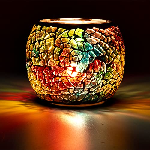 Scented Candle Holder Mosaic Glass Tea Light Holder,Handmade Romantic Glass Tealight Candle Holder for Aromatherapy,Party D??cor(NO Candles),Also Used as Vase,Pen Holder,Potted Plants Bowl (Rainbow)