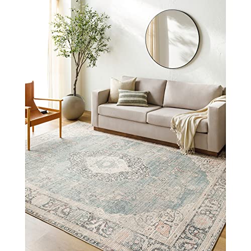 Livabliss x Becki Owens Marlene Vintage Rug - Area Rugs Living Room 157x213 cm, Dining Floor, Kitchen, Traditional Multicoloured Boho Style, Easy Care Pile, Bohemian Large Rug, Cream, Blue, Grey