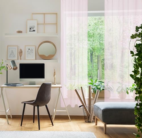 Blindecor - Semi-Translucent Net Curtain - Easy Installation with Elegant Ties - Measures 140 x 260 cm - Modern Curtain for Living Room and Bedroom - Lotus Model - Pink