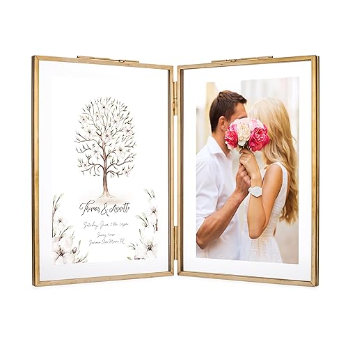 Rising Star Brass Frame, Double 8x10 Folding Picture Frames, Gold Metal Pressed Glass Photo Frames