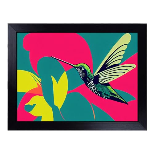 Lap Tray with Bean Bag Cushion, Unforgettable Modern Hummingbird Abstract - Handmade in the UK, Raised Wooden Edge, Padded Cushion, Heat-Resistant Wipe-Clean Surface, for Meals, Laptops and Crafts