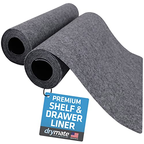 Drymate Premium Luxury Shelf & Drawer Liner, Thick Cushioned Fabric, Non-Adhesive, Absorbent, Waterproof, Slip-Resistant, Liners for Kitchen Cabinets, Cupboards (USA Made)(12???x59???)(2-Pack)(Light Grey)