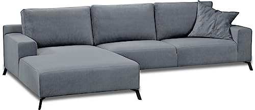 Sofas and More FIRAGO LEFT HAND CORNER SOFA GREY FABRIC VELVET