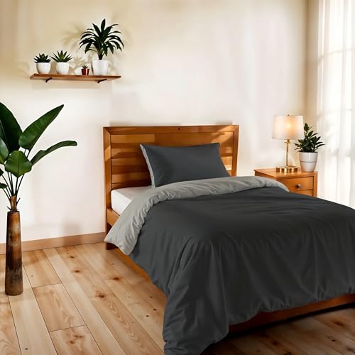 Single Duvet Cover, Plain Double Face, Vera Bedding Set with Duvet Cover 150 x 200 cm with Envelope 20 x 50 cm + Pillowcase 50 x 80 cm, Smoke Grey/Light Grey