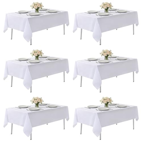 MRJ 6 Pack 60 X 102 Tablecloths for Rectangle Tables White Fabric Washable Polyester Table Cloth Party Birthday Wedding Decorations for Reception
