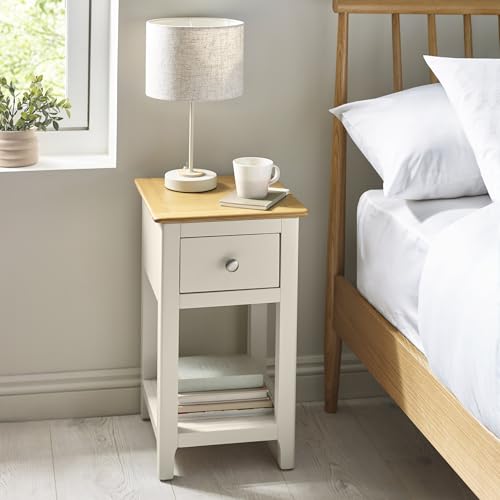 Julian Bowen Somerset 1 Drawer Bedside Table, Light Grey and Oak Compact Nightstand with Drawer and Shelf for Bedroom, Living Room, Office - 57.5 x 34 x 35cm