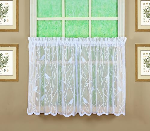 "Today's Curtain, Songbird Semi-Sheer Lace Tier 24"", White, 56"" W x 24"" L"