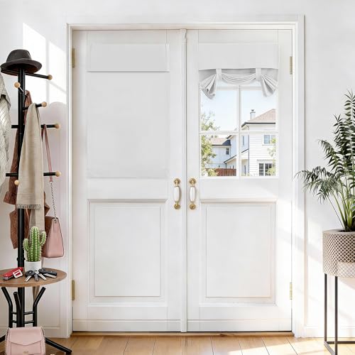 Vatge White French Door Curtains - Privacy Window Covering for Glass Door, 26 x 40 Inch Window Curtains, 1 Panel, W26 x L40, Greyish White