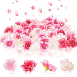Dilunave 100 Pcs Artificial Cherry Blossom Flower Heads Fake Silk Flower Petals Faux Plum Peach Floral Decors for Dress DIY Accessories Wedding Car Wreath Party Decoration (Pale Pink,Pink,Rosy)