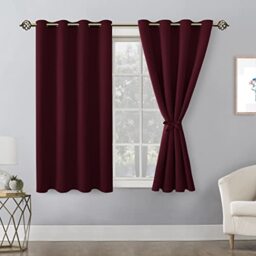 Hiasan Blackout Curtains for Bedroom - Thermal Insulated & Light Blocking Window Curtains for Living Room/Kids Room Christmas Decor, 2 Drape Panels Sewn with Tiebacks, Burgundy, 52 x 45 Inch