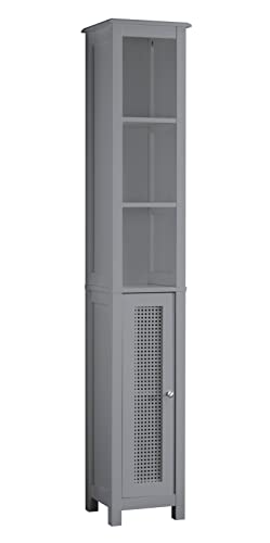 House and Homestyle Grey Slimline Rattan Bathroom Tallboy Storage Cabinet