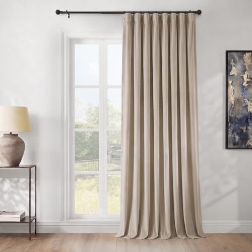 HPD Half Price Drapes Heritage Plush Velvet Curtains 120 Inches Long Room Darkening Curtains for Bedroom & Living Room 100W x 120L, (1 Panel), Light Beige