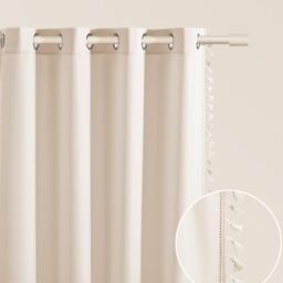 ROOM99 Lara Curtain with Silver Eyelets 140 x 280 cm Width x Height Sliding Curtains Modern Curtain Living Room Bedroom Light Cream 1 Piece