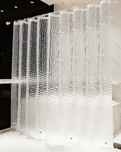 OTraki Clear Shower Curtain, 240 X 200 CM Extra Long Shower Curtain, 3D Design Weighted Bath Curtain, Anti Mould Resistant Shower Curtains, Thicken Waterproof Bathroom Curtain with 16 Curtain Hooks