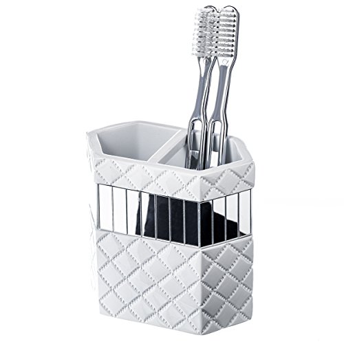 Quilted Mirror Bathroom Toothbrush Holder (4.4??? x 2.4??? x 4.25???)??? Family Brush Toothpaste Cup- Unique Partitioned Design- Holds Multiple Standard/ Electric Toothbrushes- For Bath Shower Decor