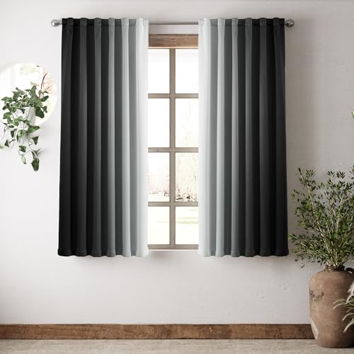 Vangao Ombre Black Blackout Kids Curtains 63 Inch Morden Back Tab 2 Panels - Room Darkening, for Living Room, Bedroom, Kids room, Thermal Insulated, Soundproof, Light Blocking Drapes, Window Treatment